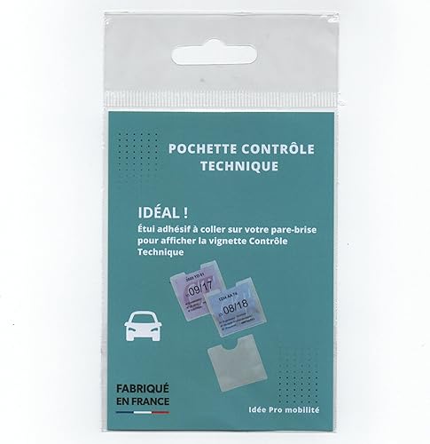 Idée pro mobilité Étuis Vignettes Contrôle Technique│Pochettes Adhésives Contrôle Technique│Support Pare Brise Auto-Moto│Fabriqué en France ⎮Garantie Qualité Supérieur (2 Pochettes) - Poukt