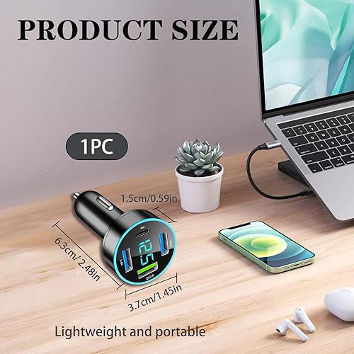 4 Ports Chargeur Allume Cigare USB C Rapide, 50W QC3.0&PD Prise Adaptateur Allume Cigare, Prise Charge Rapide Chargeur Voiture avec LED Voltmètre, pour Pro, Phone, Pad, Galaxy Phone Devices - Poukt