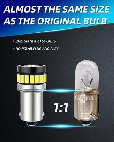 APOOS BA9S Ampoules LED BA9 T4W 53 1895 1891 24SMD 12V pour Voiture Intérieur Lumière Plafonnier Carte Plaque D'immatriculation Éclairage 6500K Blanc 2PCs - Poukt
