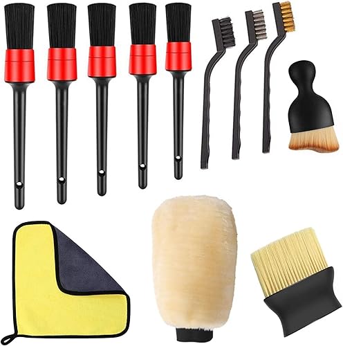DOINEUFL Lot de 12 pinceaux de nettoyage de voiture - Pinceaux de nettoyage de voiture - Kit de nettoyage pour l'intérieur et l'extérieur et les fentes d'aération de la voiture - Poukt