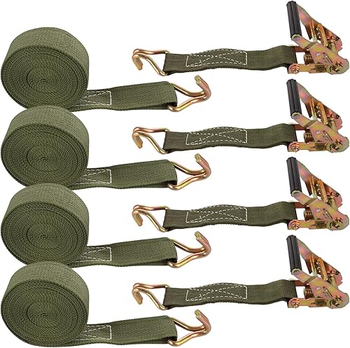 LDXDRU Lot de 4 sangles à cliquet avec crochets - 38 mm x 5 m - 800 kg - Très résistantes - Avec boucle à came - Pour moto, remorque, bagages - Poukt