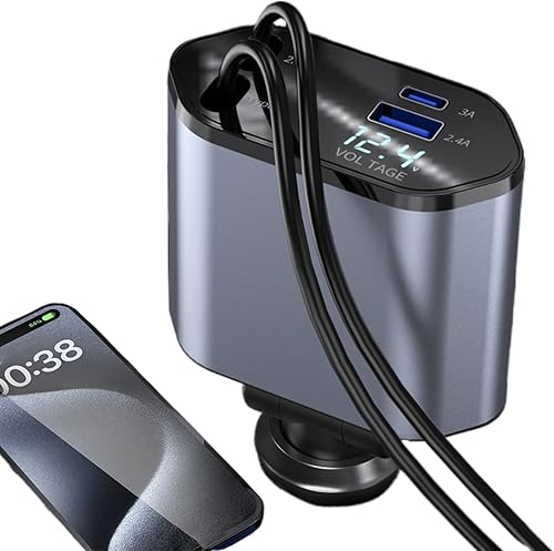 Chargeur de voiture rétractable - Chargeur de téléphone rétractable pour voiture, chargeur de voiture rétractable de 120 W avec câble de charge double type C | Chargeur de voiture pour téléphone - Poukt