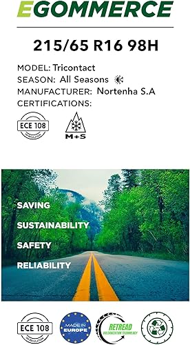 EGOMMERCE - Pneu 4 Saisons TRICONTACT 215/65 R16 98H - Pneu Voiture Certifié M+S/3PMSF- Pneus 4 Saisons - Pneumatique all Season pour Voitures Made in Portugal et Ecofriendly, Pneu avec Garantie 2 - Poukt