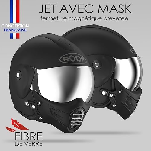 Casque Moto Jet Haut De Gamme ROOF Roadster en Fibre De Verre avec Mentonnière Amovible Magnétique Écran Iridium Inclus– Couleur Iron Noir Mat/Argent - Offre Directe Usine - Garantie 4 Ans - Poukt