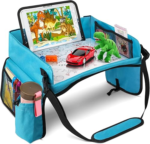 Tablette Voiture Enfant - Plateau De Voyage Enfant Voiture, Plateau Voiture Enfants S'Appuyant Sur Un Tableau De Peinture Lavable, Jouet Multifonctionnel, Plateau Amovible (bleu) - Poukt