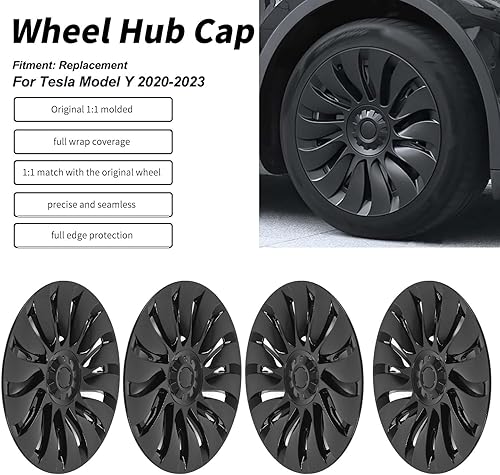Couvre-Roues De Remplacement De 19 Pouces pour Tesla Model Y 2020 à 2023, 4 Pièces Enjoliveurs De Roue Symétriques Noirs Brillants Enjoliveurs Automobiles - Poukt