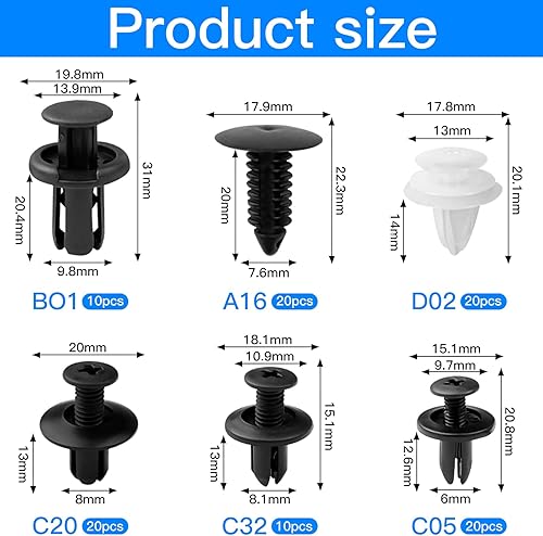 Binnan 100 Pièces Rivet Clips Plastique, Clips de Fixation Voiture, Clips Voiture Universel pour Pare-Chocs Porte de Voiture Fender Push Kit de Remplacement - Poukt