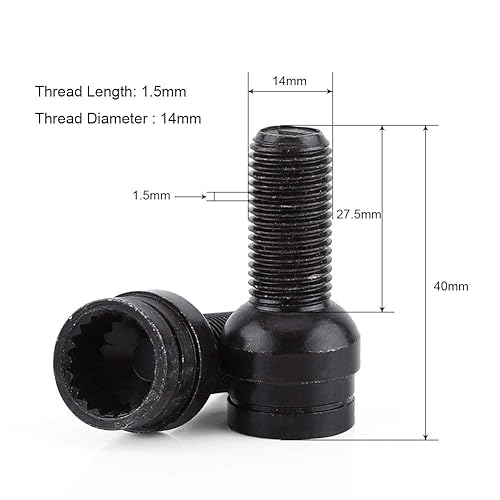 Écrou pour boulon de roue de voiture, 4 + 1 M14 x 1,5 mm, boulon de roue en acier noir et jeu d'écrous de verrouillage - Poukt