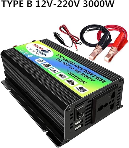 Onduleur solaire 3000 W - Convertisseur de tension de crête - Convertisseur DC 12 V vers AC 220 V - Convertisseur de voiture pour onduleur solaire et appareils ménagers - Poukt