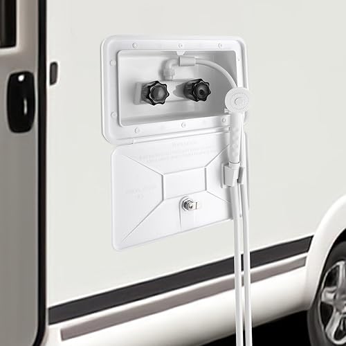 Boîte de douche extérieure à fermeture éclair avec interrupteur chaud/froid - Pommeau de douche pour camping-car, camping-car, avec serrure et clés - Accessoires pour camping-cars, bateaux, caravanes - Poukt