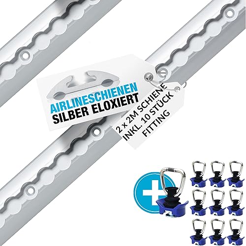 NTG 2 pièces de 2 m de Rail Airlin de Forme Semi-Circulaire en Aluminium - Set économique - avec 10 pièces de raccords en Plastique | Rail d'arrimage percé | Argent anodisé - Poukt
