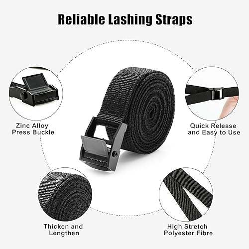 Cozary 4 Pièces Sangles d'arrimage 3M, Sangle de Serrage Largeur 20MM, Sangle Arrimage avec Boucle, Sangle Valise Voyage à Charge Maximale 250KG, Sangle Moto Remorque - Poukt