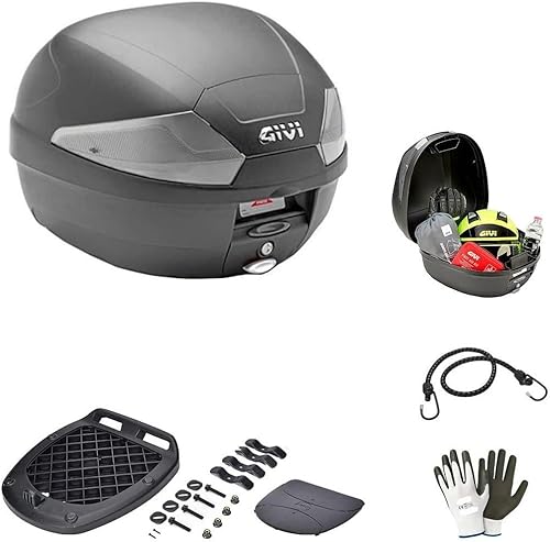 Compatible avec Aprilia SXR 50 B29NT2 Valise Tech Top Case+Plaque GIVI pour 1 Casque INTÉGRAL OU Jet Inserts Transparents Moto Scooter avec Porte-Bagages ARRIÈRE - Poukt