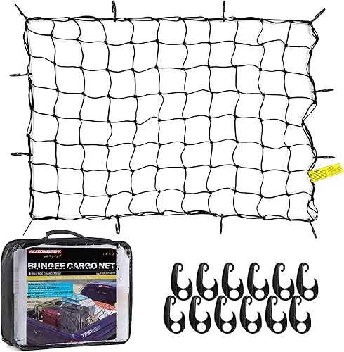 AUTOXBERT Filet de coffre de voiture - 180 x 130 cm - S'étend à 350 x 240 cm - Avec 14 crochets ABS - Filet de rangement pour toit de voiture, coffre, camion, remorque, SUV, caravane - Poukt