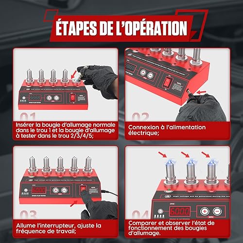 KAISAL 220V Testeur de bougies d’allumage à 5 trous Détecteur de bougies d’allumage avec 200~9000 rmp Large gamme de fréquences réglables,Analyseur de bougies d’allumage pour 12V Voitures, Motos - Poukt