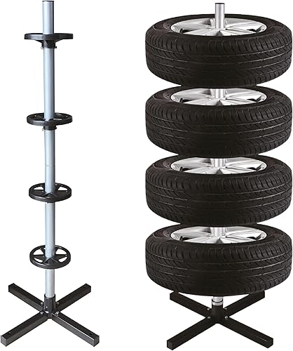 START - Support Vertical pour Pneus, Porte-Pneus, Organisation Garage, Rangement Efficace, Compatible avec Diverses Tailles de Pneus, Solution Gain de Place, Métal Robuste - Poukt