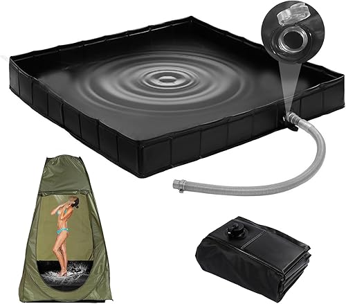 Cabine de Douche Camping, Base de tente de douche pliable, 104 x 104 x 13 cm, Avec tuyau d'évacuation, douche plein air, camping, camper, Grande baignoire douche animaux de compagnie - Poukt