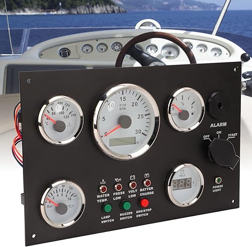 Tableau de Bord de Bateau, Tableau de Bord du Moteur avec Vitesse du Moteur, Niveau D'huile, Pression, Température de L'eau, Affichage de la Tension avec Rétroéclairage Rouge pour Bateaux de(12V) - Poukt