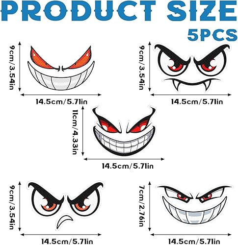 ARTGUTS Lot de 5 autocollants pour yeux - Autocollants réfléchissants - Décoratifs amusants - Résistant aux intempéries - Pour voiture et moto - Pour améliorer la vision nocturne - Poukt