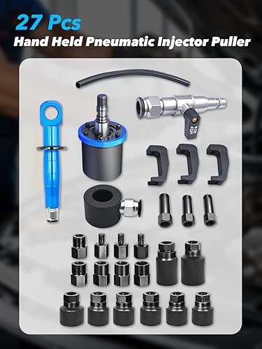 Wvoillty Extracteur D'Injecteurs Pneumatiques Manuels, 27 Pcs- Extracteur D'Injecteurs Diesel, Outil de Démontage Pour Injecteurs Avec 19 Adaptateurs, Compatible Avec Bosch, Delphi, Denso, Siemen - Poukt