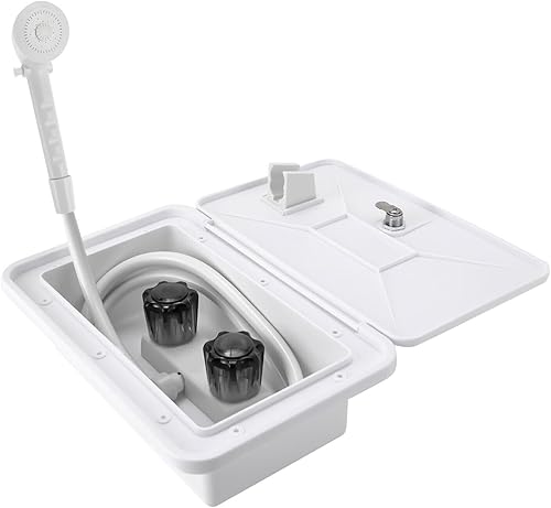 Boîte de douche extérieure à fermeture éclair avec interrupteur chaud/froid - Pommeau de douche pour camping-car, camping-car, avec serrure et clés - Accessoires pour camping-cars, bateaux, caravanes - Poukt