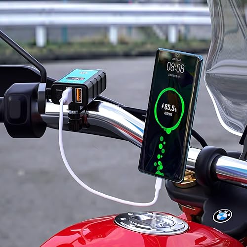 Kriogor Dual USB Prise Moto, IP66 Étanche 3.0 Charge Rapide USB avec Voltmètre 6-30V + on/Off + 1.4m SAE vers Connecteur Torique avec Fusible 10A, Chargeur de Voiture pour Bateau SUV 12V/24V - Poukt