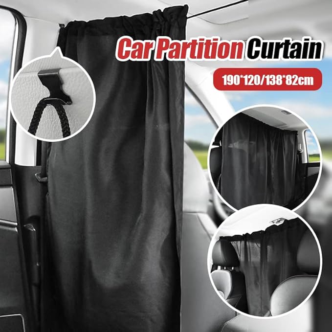 JUTTAUTO Rideau de séparation de voiture - 190 x 120 cm - Grande housse de pare-soleil noir pour siège avant et arrière - Pour fenêtre latérale - Pour camping-car T5, T6 - Poukt