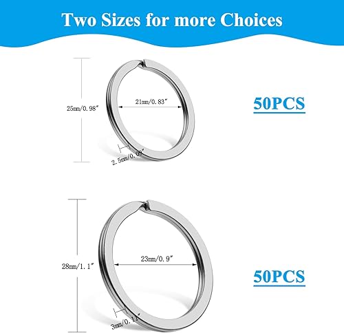 Sopito 100Pcs Anneaux Porte Clé, Anneau Clef, 25mm et 28mm Convient pour Les Clés de Voiture, Chambre, Bureau, Plats Anneau Porte Clef pour Ranger Différentes Clés, DIY et Artisanat - Poukt