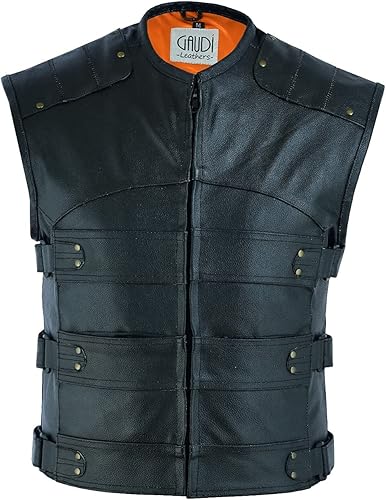 Gaudi-Leathers GL110 Gilet de moto en cuir pour homme Noir - Poukt