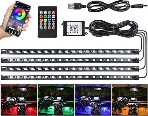 Éclairage Intérieur de Voiture Bande LED USB avec Contrôle APP Lampe LED Accessoire Voiture 4 Pièces 72 LED RGB Bande LED Voiture Interieu Étanche Accessoire Décoration Voiture - Poukt