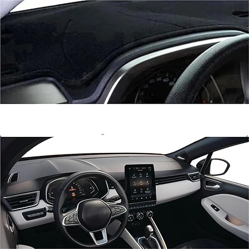 Tapis Couverture Tableau Bord Tapis Protection Console Centrale pour Clio 5 (2018-2022 2023 2024 2025) Pare-Soleil pour Tableau Bord(Left-Black) - Poukt