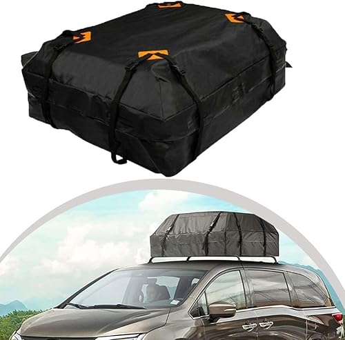 Besttoolifes Sac de toit de voiture – Capacité 425 L – Coffre de toit étanche pour voitures avec/sans barres de toit avec 6 sangles robustes, tapis antidérapant et sac de rangement pour voitures, SUV, - Poukt
