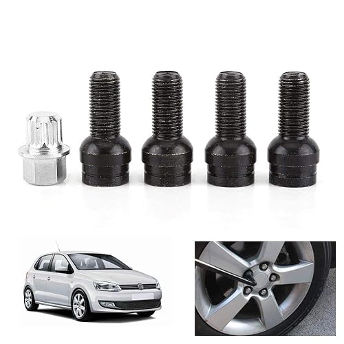Écrou pour boulon de roue de voiture, 4 + 1 M14 x 1,5 mm, boulon de roue en acier noir et jeu d'écrous de verrouillage - Poukt