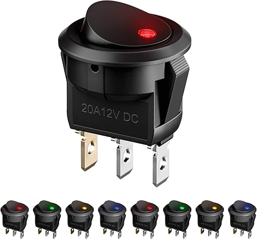 MUSCCCM 8 pcs LED Interrupteur à Bascule, Interupteur 12v pour Voiture DC 12 V 20 A on/off Self Verrouillage Interrupteur Spst Bouton Poussoir Rond auto Bateau Appareils Ménagers - Poukt