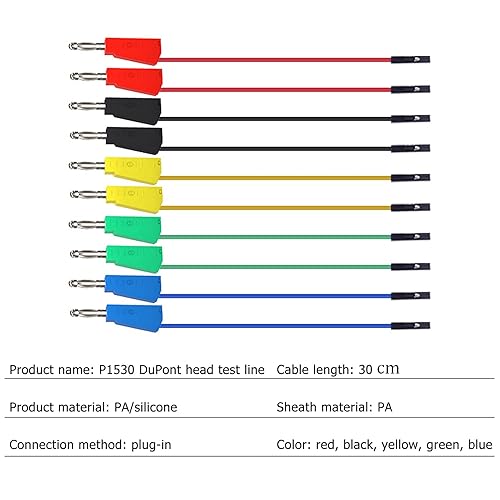 Telituny Fils de Test De Fiche Banane, 10 Fils de Test En Silicone P1530, Fiches Banane Empilables Sur Planche à Pain, Kit de CâBle Ruban Pour Tests De Diagnostic Automobile MultimèTre - Poukt