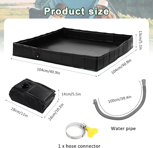 Cabine de Douche Camping, Base de tente de douche pliable, 104 x 104 x 13 cm, Avec tuyau d'évacuation, douche plein air, camping, camper, Grande baignoire douche animaux de compagnie - Poukt