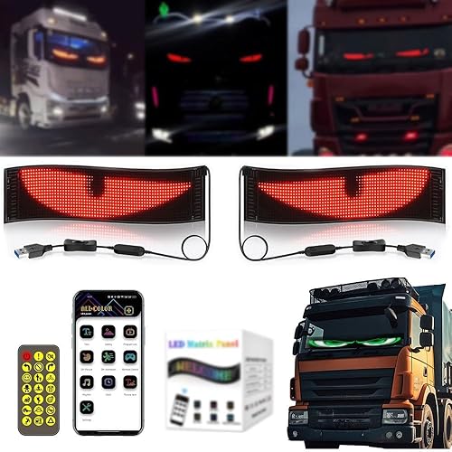 2 PCS LumièRe Yeux du Diable Pour Camions, LumièRe LED œIl Du Diable, TéLéCommande Et ContrôLe Par Application, Lampe Oculaire ColoréE, éCran Doux Pour Vitres de Voiture, éCran LED Flexible(9.2x37.4CM - Poukt