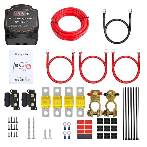 Coupleur Separateur Batterie 12V, 3m 12V 140A Kit de Relais de Charge Divisé avec Voltmètre Led, Mode Manuel/Auto Isolating Relay Complete Set pour Rv, Atv, Rvs, Camions, Bateaux - Poukt