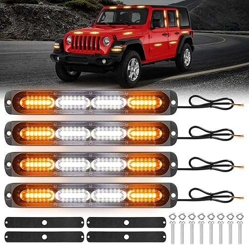 Kairiyard 4 Pièces 24 LED orange led barre lumineuse stroboscopique,12V 24V Barre lumineuse led pour offroad véhicule voitureutilitaire,bateau, ATV 4x4 vehicule,18 Modes de Clignotement Léger. - Poukt