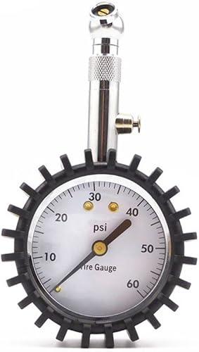 NUZAMAS Manomètre de pneu de qualité supérieure avec cadran de 5,1 cm, pour voiture et moto avec mandrins – 60 psi, taille compacte, valve de décharge légère - Poukt