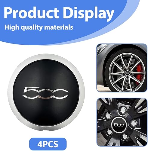 EIHI 4 Pièces Enjoliveur pour F-I- 500 500C 500L 500X(07-23 Ans),Cache Moyeu ,Jantes Enjoliveurs Accessoires pour Voitures,Accessoire,Enjoliveur(Noir,B) - Poukt