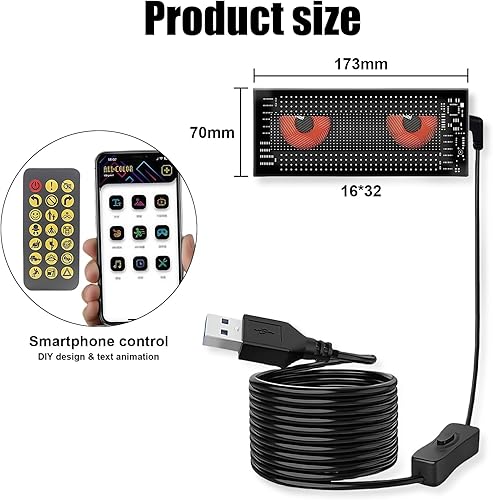 AMFUN Yeux LED Devil Eyes pour Camion et Voiture, Yeux de Diable pour Voiture, écran LED programmable pour Texte, Voiture, Camion(173 x 70 mm) - Poukt