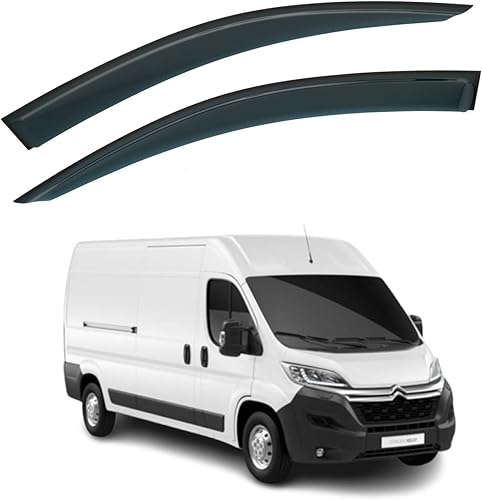 Lot de 2 déflecteurs d'air adhésifs compatibles avec Peugeot Boxer, Citroën Relay et Jumper, Fiat Ducato 2007 2008 2009 2010 2011 2012 2013 2014 2015 2016 2017 2018 2019 2020, 2021, 2022, 2023, 2024 - Poukt