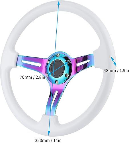 Volant universel Aramox 6 trous pour voiture, volant de course 350mm / 14in volant de course ABS à rayons colorés - Poukt