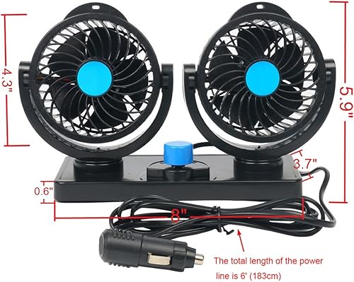 FreeTec Ventilateur de voiture rotatif à 360° - 12 V - Puissant ventilateur réglable - Filtre à air avec 2 niveaux de 8 W/15 W - Poukt