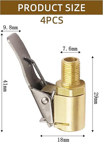 4 PCS Embout Gonflage Pneu Voiture, Adaptateur de Valve de Pneu de Voiture, Embout Pistolet Compresseur Air, Embouts de Gonflage en Laiton, Compatible avec Toutes Les Valves de Pneus - Poukt