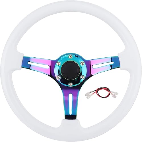 Volant universel Aramox 6 trous pour voiture, volant de course 350mm / 14in volant de course ABS à rayons colorés - Poukt