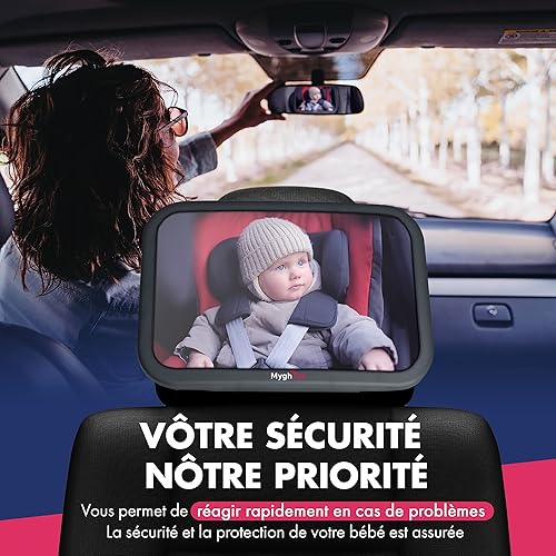 Rétroviseur Voiture Bébé,Miroir Voiture bébé 100% Incassable,miroir de surveillance pour Siège Arrière,Rotation 360° Réglables Sangles Elastiques.Crochet poussette&Ebook detox offert - Poukt