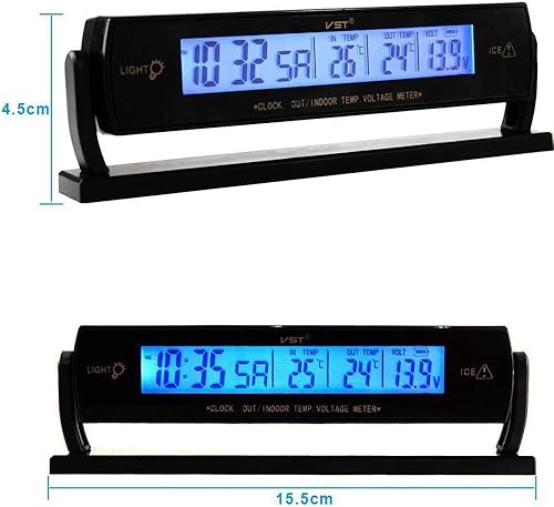 BOOMBOOST Nouveau Multifonctionnel Horloge De Voiture Calendrier Bleu Rétro-Éclairage Intérieur Extérieur Voltmètre Thermomètre Tensiomètre - Poukt