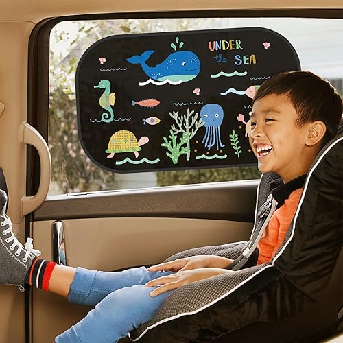 Lot de 2 pare-soleil de voiture pour bébé avec protection UV, pare-soleil de voiture pour enfants, vitre latérale, motif océan mignon 51 x 31 cm, adhérence électrostatique - Poukt